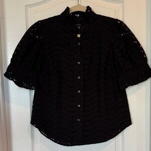 NWT Ann Taylor Black Eyelet Ruffle Collar Shirt